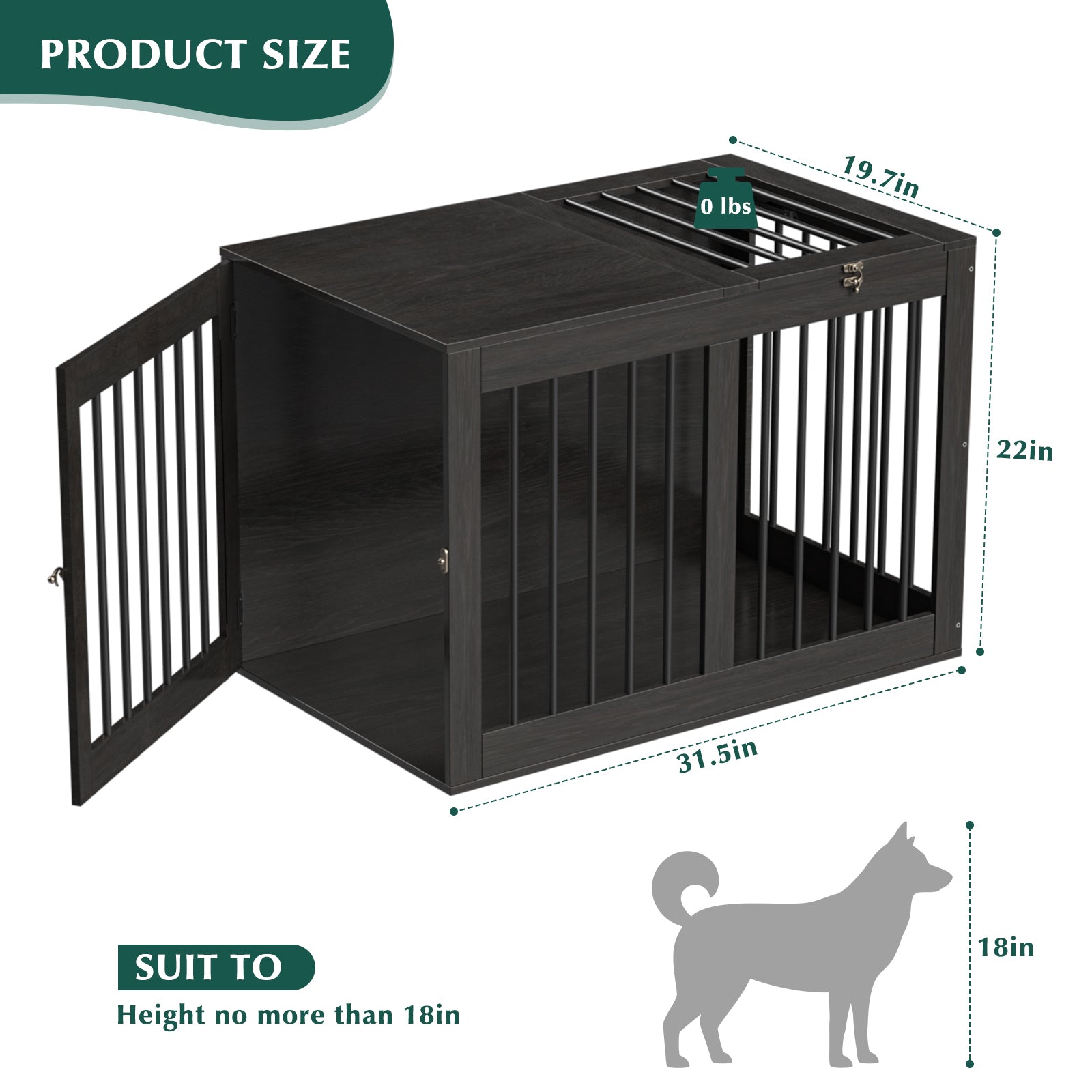 Furpezoo Dog Crate End Table Furniture Style S (Black)